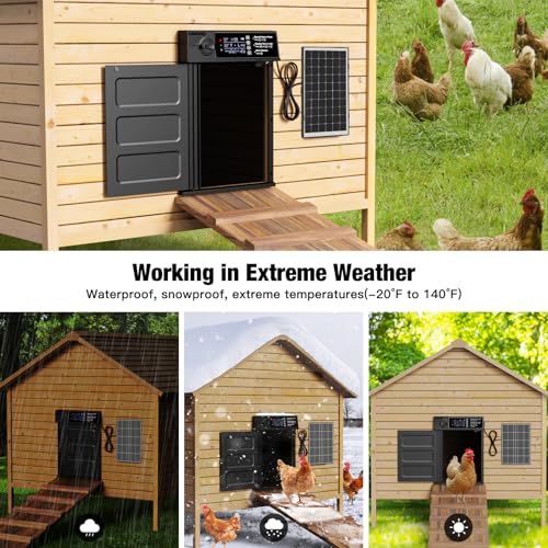 Automatic Chicken Coop Door, Large Size Solar Powered Coop Door | Opening in Emergency, Anti-Pinch, Timer & Light Sensor, Aluminum Waterproof Auto Chicken Door, with 7W Solar Panel