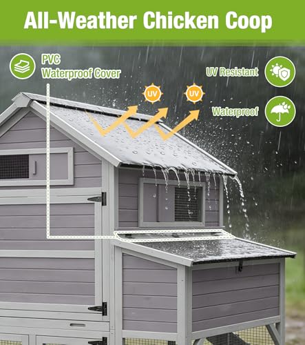 GUTINNEEN Extra Large Chicken Coop with Run 6 Nesting Boxes 4 Perches Weatherproof Outdoor Backyard Hen House with 3 Ventilated Windows and Multiple Access Doors 134" L Gray - size: 134.5"L x 59.0"W x 62.4"H