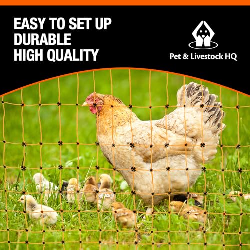 Pet & Livestock HQ Electric Fence Poultry Netting 41" x 164' - Portable Pre-Assembled Electric Net Fencing for Goats, Sheep, Lambs in Farms, Ranches, and Gardens (19 Posts, 2 Spikes) - size: 41" x 164'