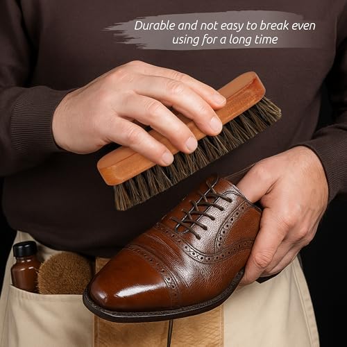 TAKAVU Shoe Brush 100% Genuine Horse Hair, Won't Scratch Leather (1 Piece) | Horsehair Shoe Shine, Buff & Polish Brush for Boots, Dress Shoes, Bags, Belts & Furniture, Concave Wood Handle - size: 1pc