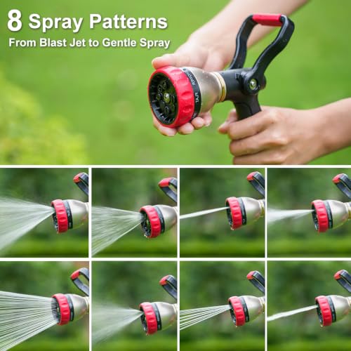 FANHAO Fireman Style Garden Hose Nozzle Heavy Duty Metal, 8 Spray Patterns | Large Lever Control, Non-Slip Ergonomic Grip, Rustproof Leakproof, High Pressure Water Hose Sprayer for Garden, Car , Pet
