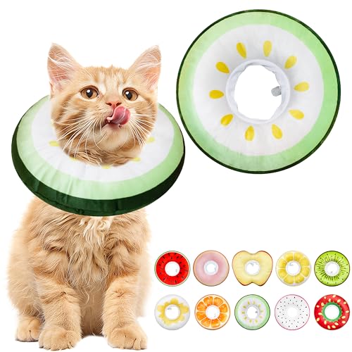 Cat Cone Collar Soft, Adjustable Cat Recovery Cone (Cucumber, S) | Stop Licking, Cute Kitten Donut Collar After Surgery, Elizabethan Collars for Kittens, Lightweight Cats Neck Cones - color: Cucumber, size: Small