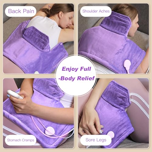 SEISSO Heating Pad for Neck Shoulders Back, Weighted Heated Wrap, Purple | Electric Heating Pads With 10 Heat Settings, 3 Timer Options, Auto-Off, Soft Wrap Design, Cozy Gift for Women Men Elderly - color: Purple