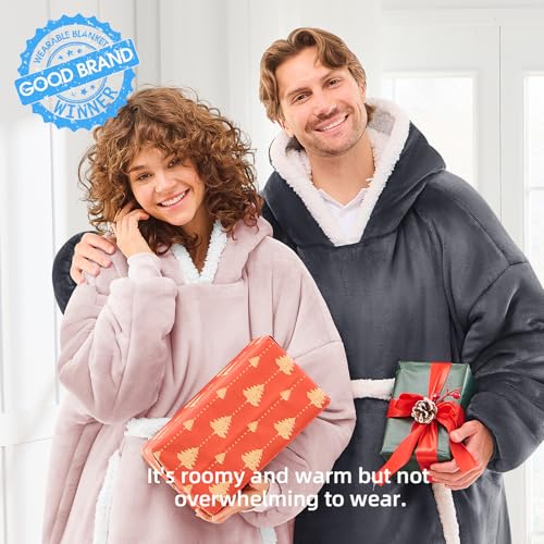 JOYWOO Pink Oversized Wearable Blanket Hoodie,Cat lovers Long Hoodie Blanket for Adult,Birthday Gifts for Women Mom Girlfriend,Cozy Sweatshirt Hooded Blanket Giant Pocket Gifts,Dusty Pink Oversize - color: Dusty Rose, size: Oversize