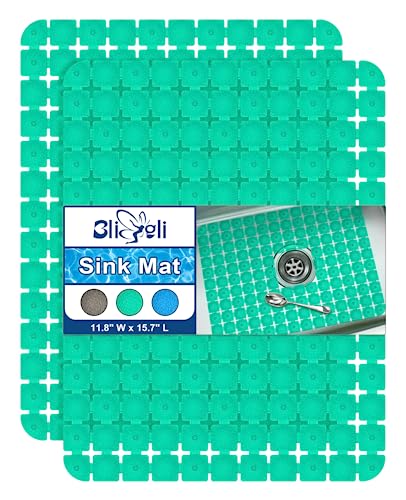 Bligli Sink Mat for Stainless Steel/Ceramic Sinks, 2 Pack 15.8x11.8 inches PVC Sink Protectors for Bottom of Kitchen Sink, Dishes and Glassware drain Mats, Durable and Fast Draining (Green) - color: Green