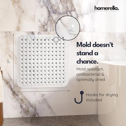 homerella Square Shower Mat Non Slip Anti Mold 21x21 Anti Slip Shower Mat | 100% BPA Free, Mildew Resistant, Machine Washable, Shower Mats for Inside Shower, Shower Floor Mat Mat Non Slip EU Certified - color: Clear