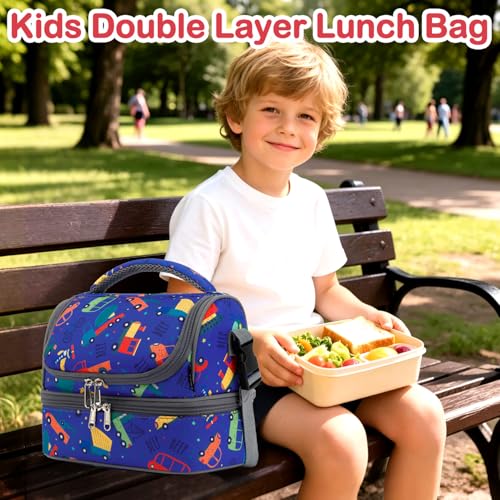 FlowFly Kids Double Decker Cooler Insulated Lunch Bag Large Tote for Boys, Girls, Men, Women, With Adjustable Strap, Car - color: Assorted/Multicolor