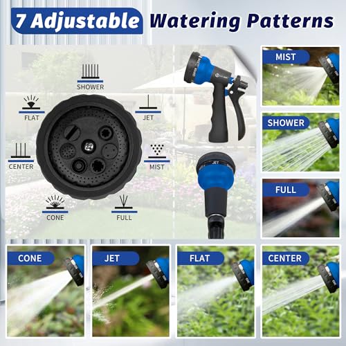 AUTOMAN-Garden-Hose-Nozzle, 2 Pack ABS Water Spray Nozzle with Heavy Duty 7 Adjustable Watering Patterns,Slip Resistant for Watering Plants,Lawn& Garden,Washing Cars,Cleaning,Showering Pets - Blue - color: Blue
