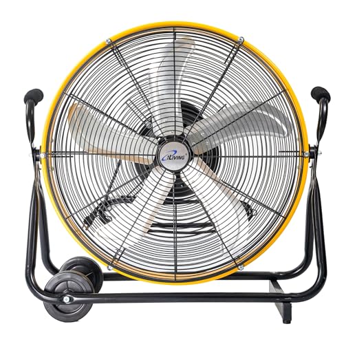 iLiving 24 Inch 3-Speed Orbital Internal Oscillating High Velocity Barrel Floor Fan for Office, Auto Shop, Garage, Workshop, Warehouse, 7800 CFM, Yellow - size: 24 In.