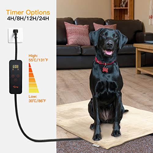 Toozey Pet Heating Pad, Beige, Large, Heated Mat for Cats and Dogs | Beige, Large, 6 Heat Settings, 2-24H Timer, Waterproof, Chew-Resistant Cord, Washable Cover - color: Beige, size: 35.0"L x 24.0"W x 0.6"Th