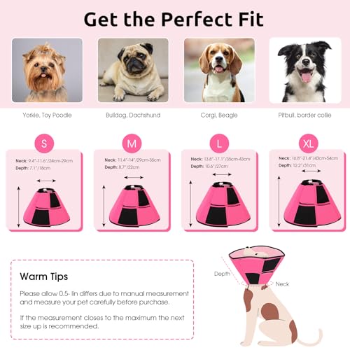 Dog Cones for Large Dogs, Soft Dog Cone Large for Wound Care | Soft Fabric Cone for Dogs After Surgery, Adjustable Elizabethan Collar for Pet to Prevent Licking Wounds, Pink L - color: Pink, size: L