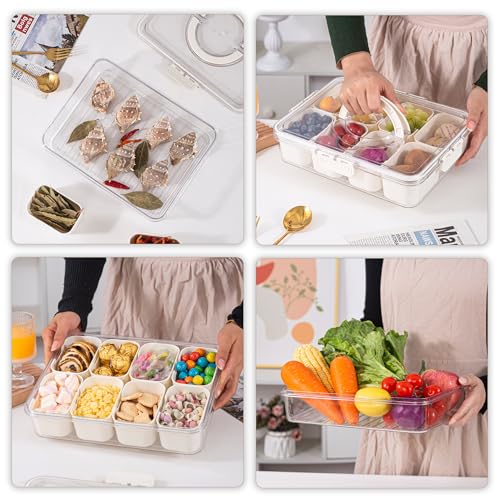 Amzcku Divided Serving Tray with Lid and Handle - Snackle Box Charcuterie Container (Pack of 2) - size: 2 pack 8 Compartments