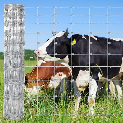 Livestock Fence, 4Ft x 164Ft Galvanized Wire Fencing, Cattle Farm Fence, Heavy Zinc Coated Deer Goat Cattle Fence for Farm Yard Livestock Protection - size: 4FT x 164FT
