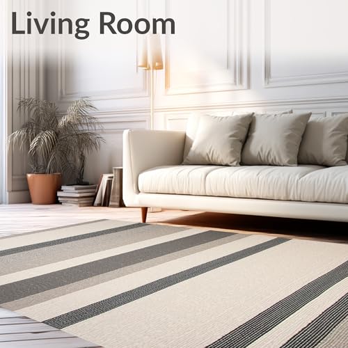 Flatwoven High Traffic Area Rug 5x7, Modern Entryway Rug Striped Design, Non Slip, Stain Resistant, Washable Area Rugs for Living Room, Bedroom (Beige, 5x7) - color: Beige/Pattern 9, size: 5' x 7' (Rectangular)