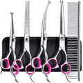 Gimars Professional 4CR Stainless Steel 6 in 1 Grooming Scissors for Dogs with Safety Round Tip, Heavy Duty Titanium Coated Pet Grooming Scissor for Dogs, Cats and Other Animals - style: Pink 6 in 1