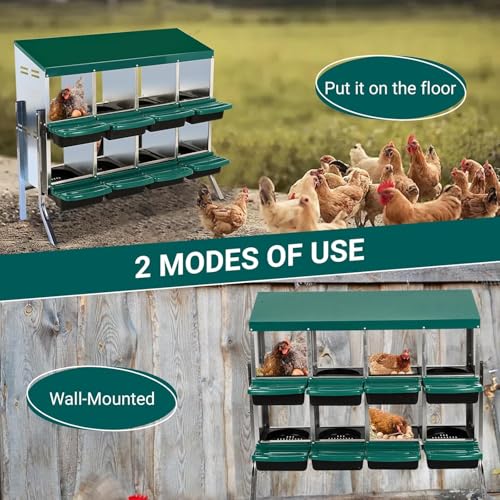 Chicken Nesting Boxes,8 Compartment Nesting Boxes for Laying Eggs with Legs,Wall Mount Poultry Roll Away Chicken Laying Boxes,Easy Egg Collection,Cleanable Pull Out Hen Roosting Boxes
