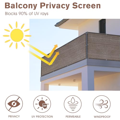 SUNNY GUARD 2.5' x 8' Balcony Privacy Screen, HDPE Patio Railing Cover Fence - color: Brown, size: 0 2.5' x 0 8'