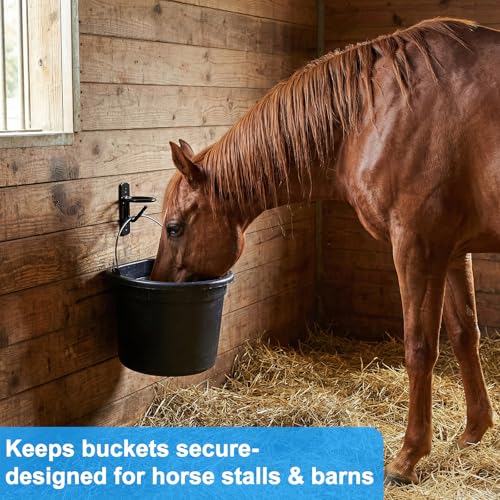 6 Pack Heavy Duty Bucket Hooks for Horse Stalls Anti-Tip Metal Bucket Holder for Horse Feed and Water Stable Barn Fence Accessories with Screws, Black