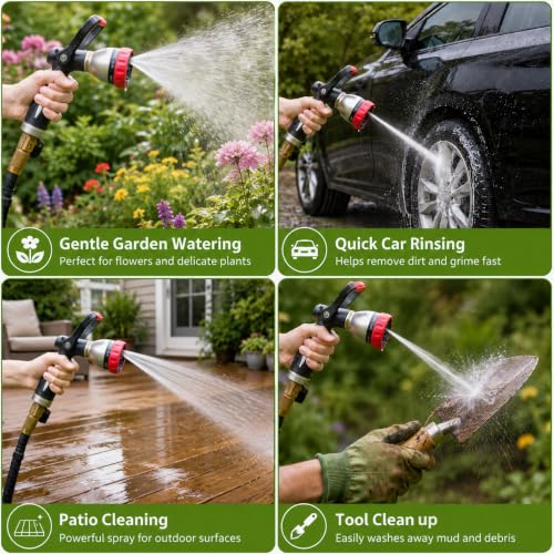 FANHAO Fireman Style Garden Hose Nozzle Heavy Duty Metal, 8 Spray Patterns | Large Lever Control, Non-Slip Ergonomic Grip, Rustproof Leakproof, High Pressure Water Hose Sprayer for Garden, Car , Pet