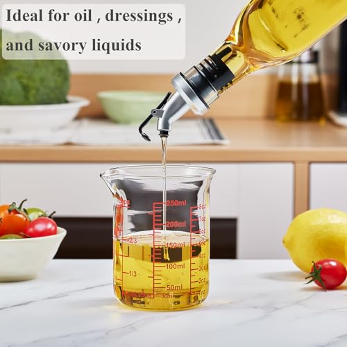 Ackers Borosilicate Glass Measuring Cup with Spout, 250 ml, 8 oz/1 Cup | Handle-free beaker shape with printed cup, oz and ml scales for cooking, baking and small-batch drink preparation - size: 1Cup,250ML