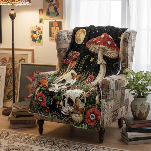 Modern Gothic Skeleton Blanket Gifts for Men Women Kids Romantic Starry Night Floral Skull Throw Blanket Gifts 50"x60" - color: Red