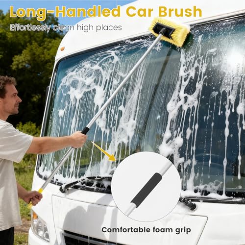 Car Wash Brush with Long Handle, 60'' Soft Bristle Cleaning Brush, Car Cleaning Brushes, Carwash Brushes for SUV, RV, Boat, Truck, House Siding, Sweep Snow, Yellow - color: Yellow