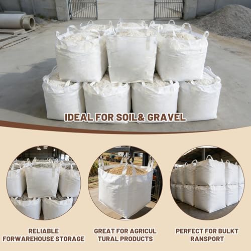 Heavy Duty Bulk Bags 320 Gallon, Duffle Top, Pack of 5 | White Woven Polypropylene FIBC Bulk Bags for Construction, Demolition, Mining & Landscaping, Holds up to 2860lbs - size: 5 Pack / MAX LOAD:2860 LBS