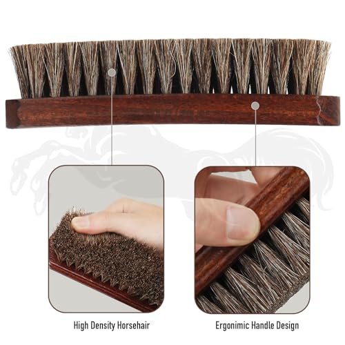 100% Horsehair Brush Professional Premium Horsehair Shoe Brush Dauber Applicators for Leather Shoes Boots Coats Purses Soft Horsehair with Curved Wood Handle for Grip Leather Shine Polish (3pcs) - style: 7" Brush 3pcs