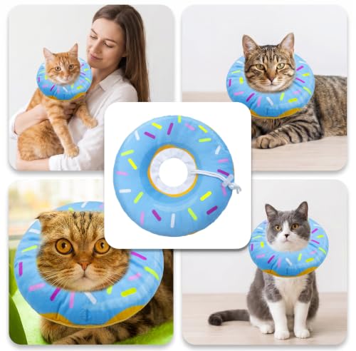 Cat Cone Collar Soft, Adjustable Cat Recovery Cone (Blue, M) | Stop Licking, Cute Kitten Donut Collar After Surgery, Elizabethan Collars for Kittens, Lightweight Cats Neck Cones - color: Blue, size: Medium