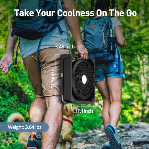 11.5 inch Portable Solar Powered Fan, Battery Powered Camping Fan, Solar Charger, Timer & Lantern, Battery Operated Travel Fan for Sleeping Outdoor Tent Car Beach Hurricane Essentials Accessories