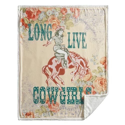 Paseo Road Indigo Hill by HiEnd Accents Rodeo Revival 54x68 Throw Blanket | Long Live Cowgirls Floral Medallion Print, Rustic Southwestern-Style Western Fleece Blanket for Camping - color: Long Live Cowgirls