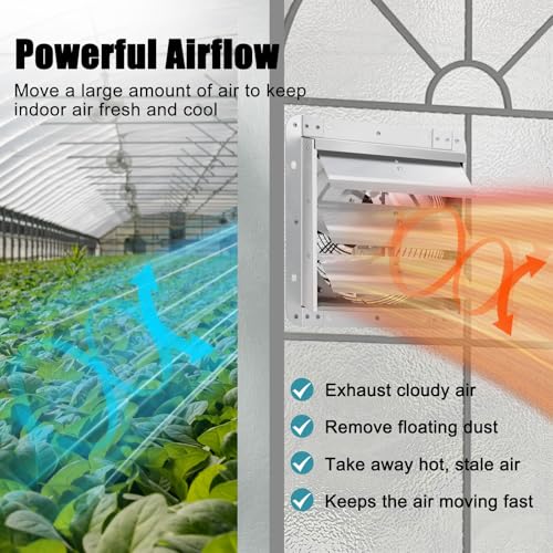 Criditpid 10 Inch Shutter Exhaust Fan 820 CFM, Wall Mounted Exhaust Fan with ON/OFF Power Cord for Greenhouse, Chicken Coop, Attic, Shed, Garage, Warehouses Ventilation, Low Noise louvered Vent Fan.