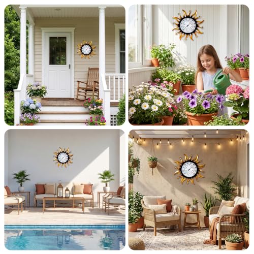 20" Large Outdoor Thermometer, Sun Outside Decor for Patio Yard Garden | Thermometer & Hygrometer Combo, 10" Dial Large Number Wall Mount Temperature Easy to Read, No Battery Needed Waterproof
