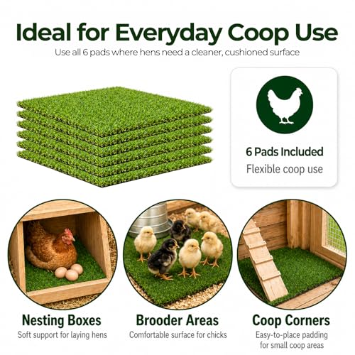 Chicken Nesting Pads, 12x12 Washable Artificial Grass Mat for Chicken Coop, Reusable Pet Garden Turf with Rubber Backing (6PCS) - color: 6PCS