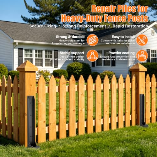 6 Pcs Fence Post Repair Kit,4×4/6x6 Fence Post Support,Heavy Duty Post Anchor Ground Spike with One-Piece Steel Anchor & Stakes for Repair Tilted, Broken Wood Fence Post - size: One-Piece