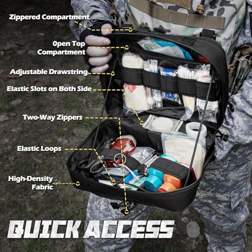 Jueachy Tactical Molle Pouch Large Admin Bag Utility Tool Pouches Molle Attachment EDC Pouches Expandable Molle Accessories Organizer Medical Pocket U.S.A Patch Included - color: Black Laser Cut
