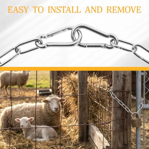 2 Pcs 24" Stainless Steel Gate Chain Lock, 3mm Thick Heavy Duty Gate Link Chain with Double-Ended Hooks for Fences, Garden and Farm Use