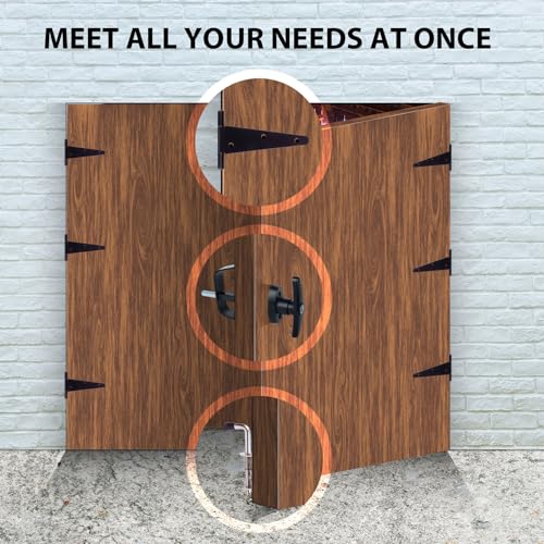 Double Door Shed Hardware Kit - Complete with Hinges, Latches, and 7-1/2" T-Handle Lock - Includes Window and Door/Window Hinge Set, for Gates, playrooms - size: 7-inch-Big-T