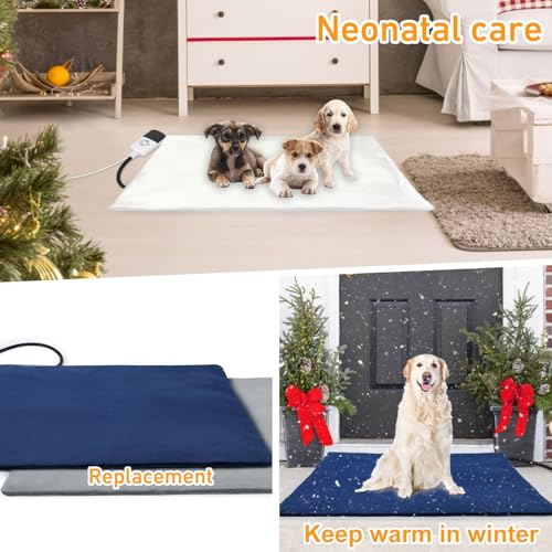Dog Heating Pad Outdoor 28×18in with Adjustable 9 Temp Setting & Timer | Heated Dog Bed Indoor for Cats, Warming Waterproof, Chew Resistant Cord, Replacement Cover for Puppy Kitten