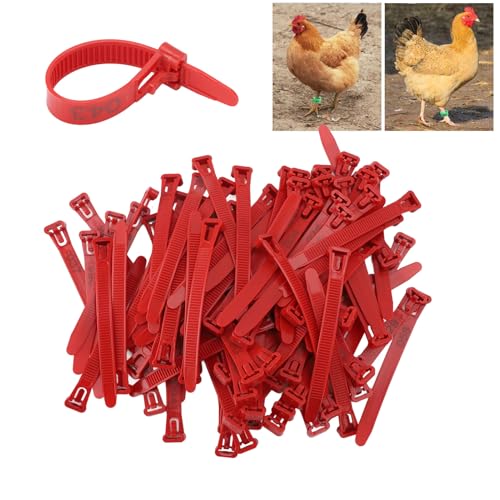 100pcs Chicken Leg Bands Rubber Chicken Identification Leg Bands Adjustable Duck Leg Bands Fadeless Numbered Poultry Chicken Identification Leg Tags for Farm Turkey Duck Chicken - color: Red
