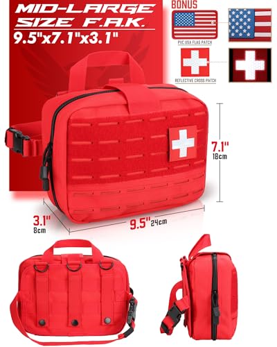 LIVANS Medical Bag, First Aid Bag Empty for Emergency & Trauma Kits | Molle Quick Release Design, Headrest Mount, Includes Flag and Cross Patch,Versatile for Tactical, Camping, Hiking and Travel - color: Red
