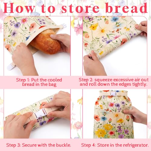Hushee 2 Pcs Beeswax Sourdough Bread Bags, XL Cotton Line, Wildflower | 13 x 16 Inch Bread Bags for Homemade Bread, Reusable Organic Linen Cotton Storage Bags, Keep Loaves Fresh Longer - style: Wildflowers