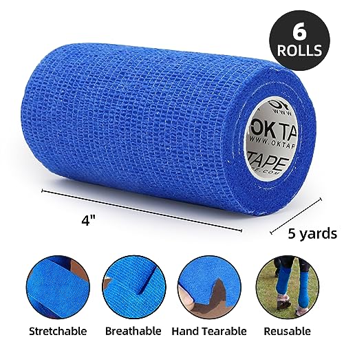OK TAPE Self Adherent Cohesive Bandages Wrap 6Packs 4" x 5 Yards | Non-Woven Elastic for Thumb Finger Wrist Ankle Self Adhesive Bandage Wrap Breathable Vet Wrap Bandages Tape (Mixed Colors) - color: Mix Color 01, size: 4 In x 5 Yards