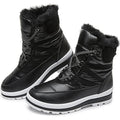 BABUDOG Womens Warm Fur Lined Mid-Calf Boots Waterproof Winter Snow Boots Non-slip Lace up Combat Boots - color: Black, size: 9