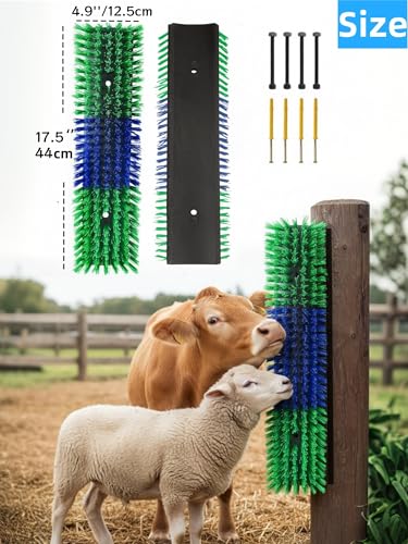 Livestock Scratching Brush, Itch Relief Goat Scratching Post Brush | Wear-Resistant Nylon Bristles, Heavy-Duty Screws, Self-grooming Horse Scratching Post for Goats, Cows, Sheep, Pigs, Donkeys
