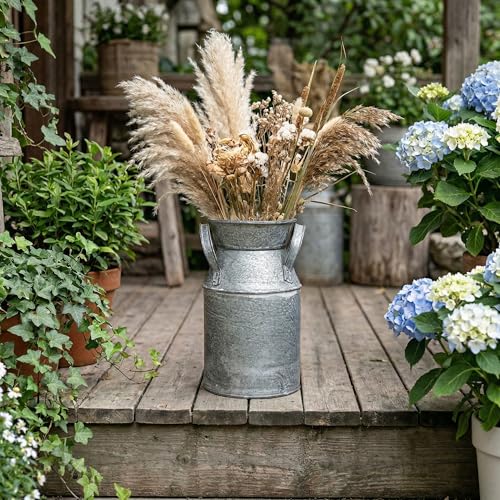 TOPZEA 2 Pack Shabby Chic Milk Can Vase, Galvanized Finish Milk Can Vase Jug Rustic Metal Flower Vases Petite Bucket for Home, Kitchen, Living Room, Farmhouse Decor, Table Centerpieces - style: Country Rustic