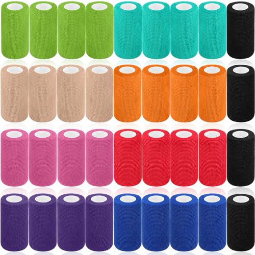 Treela 36 Pcs Self Adherent Bandage 4" X 5 Yard Wrap Breathable | Cohesive Bandage Elastic Adhesive Tape for Stretch Athletic Sports Wrist Ankle - color: Assorted Color, size: 4" X 5 Yard