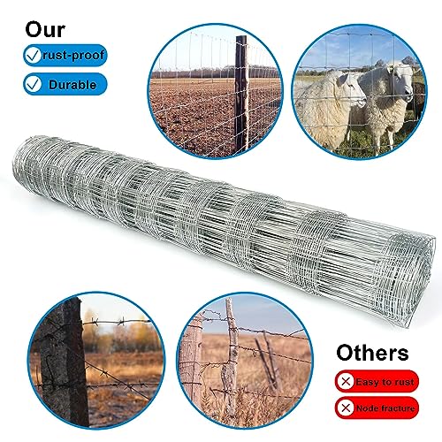 Farm Fence 3ft x 164ft Heavy Zinc Coating Cattle Fence,Galvanized Field Wire Fencing Deer Goat Hog Wire Fencing for Yard Livestock & Animals Protection - size: Silver 36inx164ft