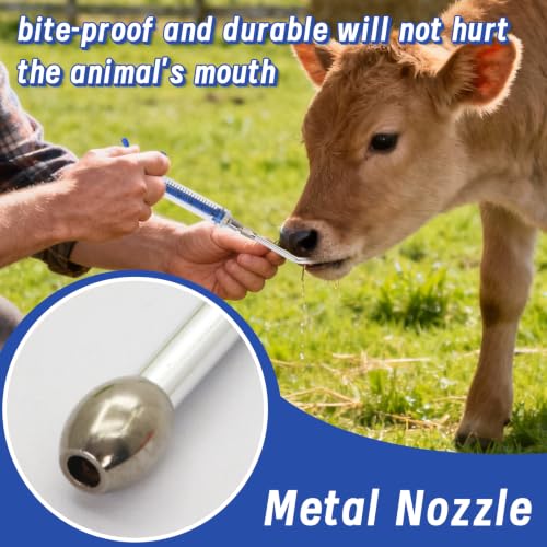 2 Pcs Goat Syringe Reusable Adjustable Goat Drench Syringe with 2 Drench Nozzle and Needles, Feeding Supplies for Cattle, Sheep, Goats, Horse, Pig, Dog (Blue, 10ML) - color: Blue, size: 10ML