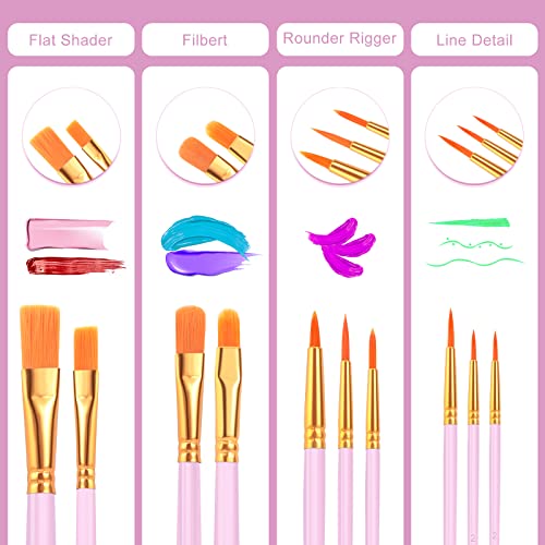ESRICH 160PCS Pink Paint Brushes, Paint Brush for Acrylic Painting | Artist Paintbrushes for Oil Watercolor, Body Face Rock Canvas, Small Paint Brushes for Kids - color: Pink, size: 160